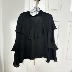 DO+BE Black Ruffle Detail Long Sleeve Blouse